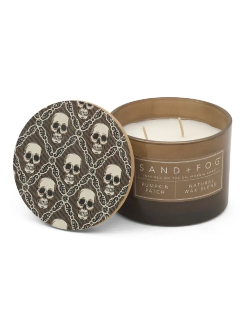 SAND AND FOG 12oz Pumpkin Patch Scented Candle With Skull Printed Lid - NWOT